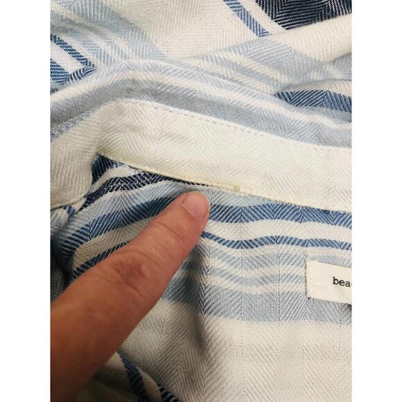 Beach Lunch Lounge Womens Blue White Stripe Short Sleeve Button Up Shirt Soft M - Picture 9 of 9